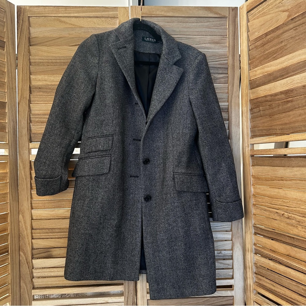 Ralph Lauren Herringbone Wool Coat in black white size 4
